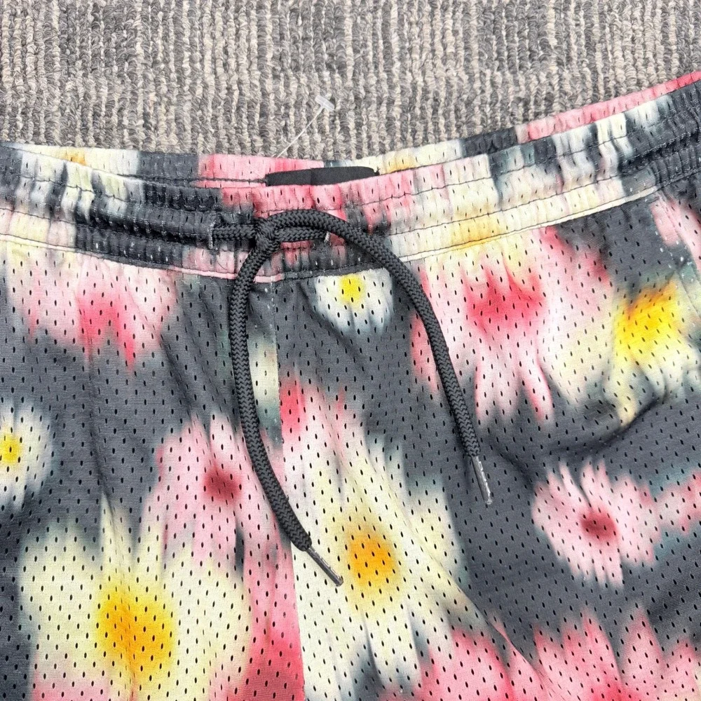 RSQ Mens Floral Mesh Shorts Grey Pink Yellow‎ Daisy Print Athletic Drawstring